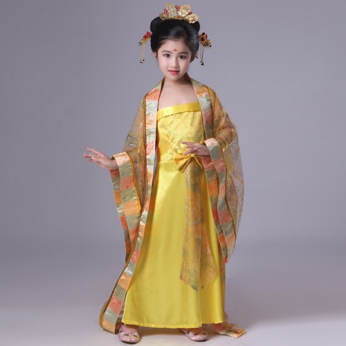 Kids traditional chinese folk dance costumes girls hanfu princess tang dynasty film drama cosplay dresses robes